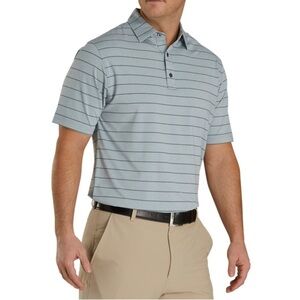 FootJoy Lisle Grey/Light Blue/Navy Double Pin Stripe Self Collar Polo Size XL